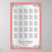 Silver Floral Wedding Seating Chart 24x36 Poster (Voorkant)