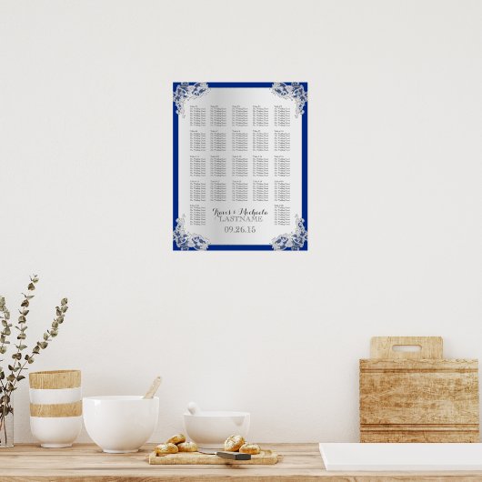 Silver Floral Wedding Seating Chart Poster (Keuken)