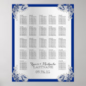 Silver Floral Wedding Seating Chart Poster (Voorkant)