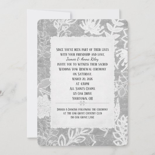 Silver Floral Wedding Vow Renewal Kaart (Voorkant)