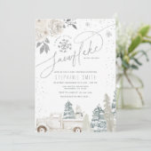 Silver Floral Winter Snowflake Baby shower Kaart (Staand voorkant)
