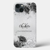 Silver florals elegant monogram Case-Mate iPhone case (Achterkant)