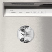 Silver florals elegant monogram magneet (Insitu (Vaatwasser))