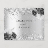 Silver Florals glitter budget bruiloft RSVP Flyer (Achterkant)