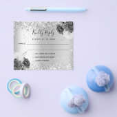 Silver Florals glitter budget bruiloft RSVP Flyer (Enkel)