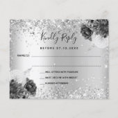 Silver Florals glitter budget bruiloft RSVP Flyer (Voorkant)