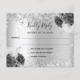Silver Florals glitter budget bruiloft RSVP Flyer
