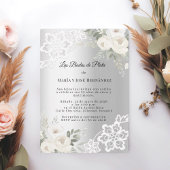 Silver Florals Invitación Bodas de Plata Kaart
