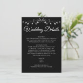 Silver Flourish Elegant Black Wedding Details Informatiekaartje (Staand voorkant)