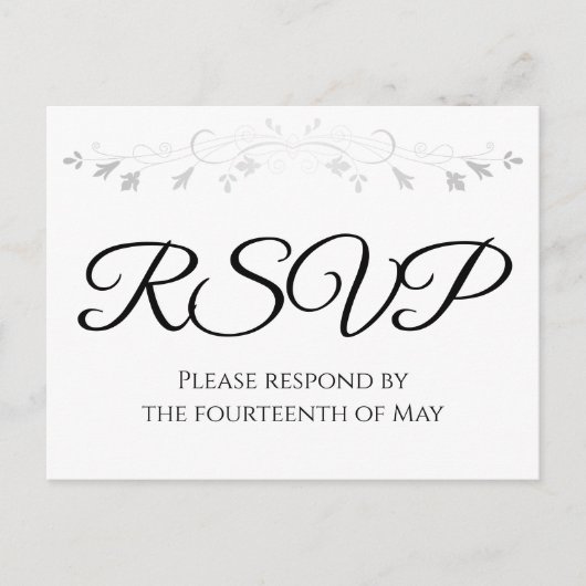 Silver Flourish Elegant Bruiloft RSVP Briefkaart (Voorkant)