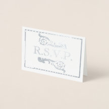   Silver Flourish Gray RSVP Folie Kaart