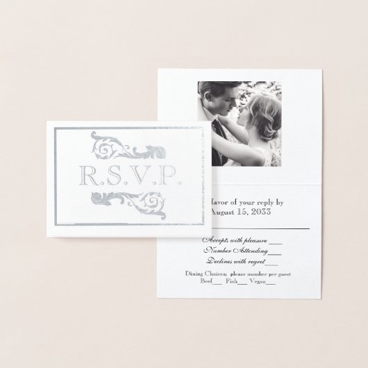   Silver Flourish Gray RSVP Folie Kaart (Display)