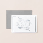   Silver Flourish Gray RSVP Folie Kaart (Voorkant met envelop)