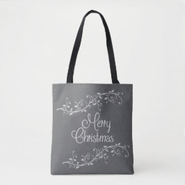 Silver Flourish Merry Kerstmis Tote Bag