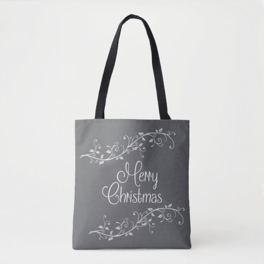 Silver Flourish Merry Kerstmis Tote Bag (Voorkant)