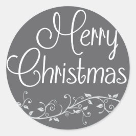 Silver Flourish Merry kerstSticker Ronde Sticker