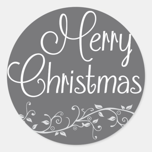 Silver Flourish Merry kerstSticker Ronde Sticker (Voorkant)