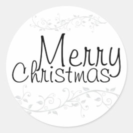 Silver Flourish Merry kerstSticker Ronde Sticker
