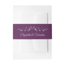 Silver Flourish op Plum Paarse Elegant Wedding Uitnodigingen Wikkel