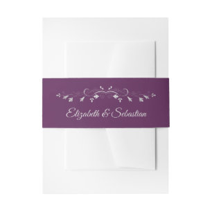 Silver Flourish op Plum Paarse Elegant Wedding Uitnodigingen Wikkel