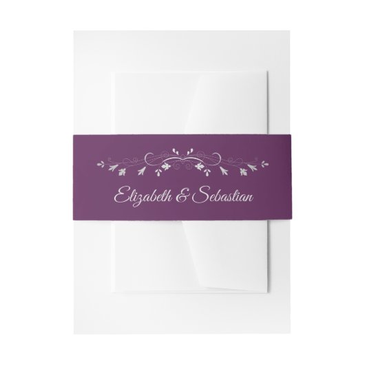 Silver Flourish op Plum Paarse Elegant Wedding Uitnodigingen Wikkel (Voorkant Voorbeeld)
