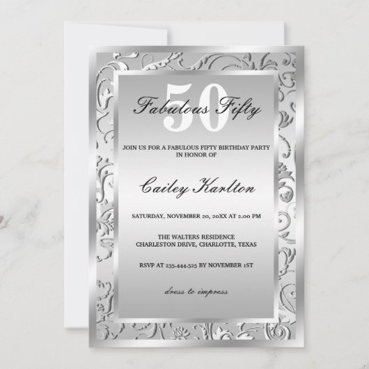 Silver Flourish Pattern Fabulous Fifty Kaart (Voorkant)