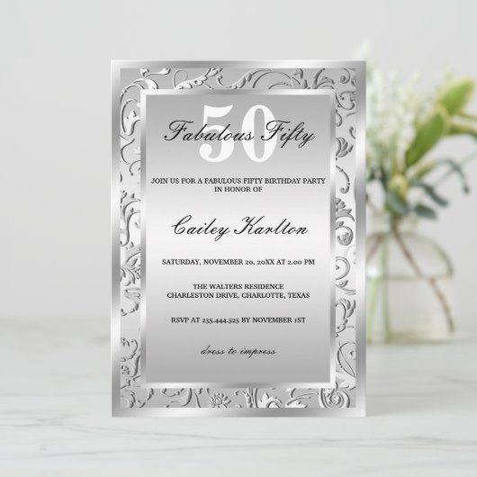 Silver Flourish  Pattern Fabulous Fifty Kaart (Staand voorkant)