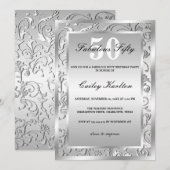 Silver Flourish Pattern Fabulous Fifty Kaart (Voorkant / Achterkant)