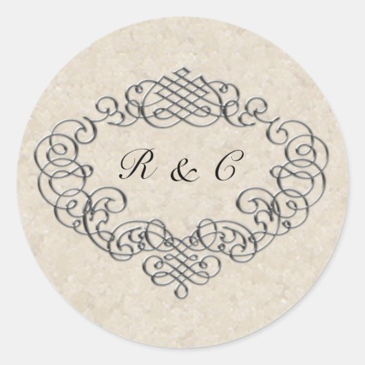 Silver Flourish Wedding Envelope-zegels Ronde Sticker (Voorkant)