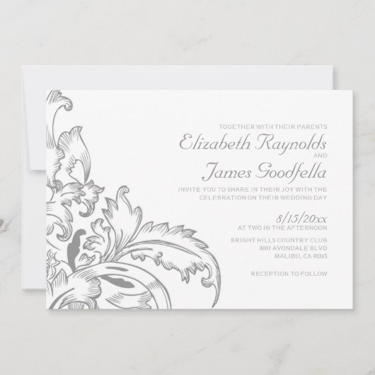 Silver Flourish Wedding Invitations Kaart (Voorkant)