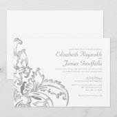 Silver Flourish Wedding Invitations Kaart (Voorkant / Achterkant)