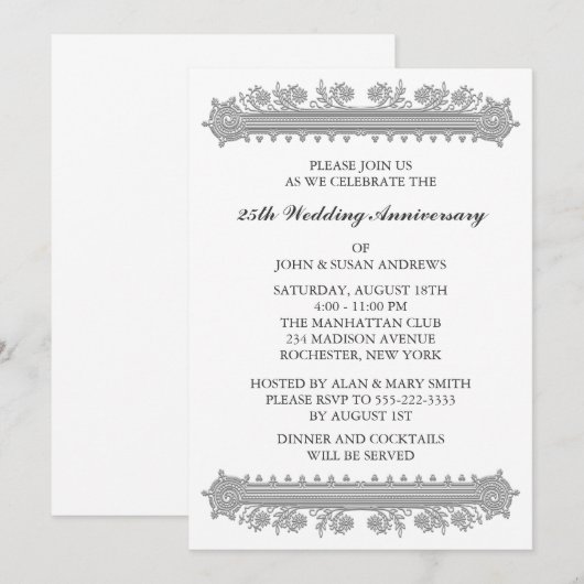 Silver Flower 25th Wedding Aninal Kaart (Voorkant / Achterkant)