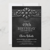 Silver Flower Black Any Age Birthday Party Kaart (Voorkant)