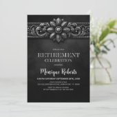 Silver Flower Black Retirement Party Kaart (Staand voorkant)