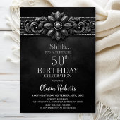 Silver Flower Black Surprise 50th Birthday Party Kaart