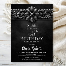 Silver Flower Black Surprise 55th Birthday Party Kaart