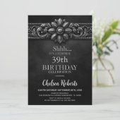 Silver Flower Black Surprise Birthday Party Kaart (Staand voorkant)