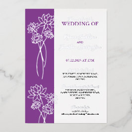 Silver Flower Paars Photo Wedding Folie Invitation Uitnodiging