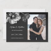 Silver Flowers Black Wedding Save The Date (Voorkant)