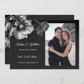 Silver Flowers Black Wedding Save The Date (Voorkant / Achterkant)