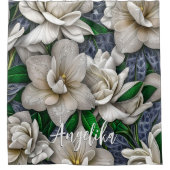 Silver Flowers en Glitters met persoonlijke naam Douchegordijn (Voorkant)