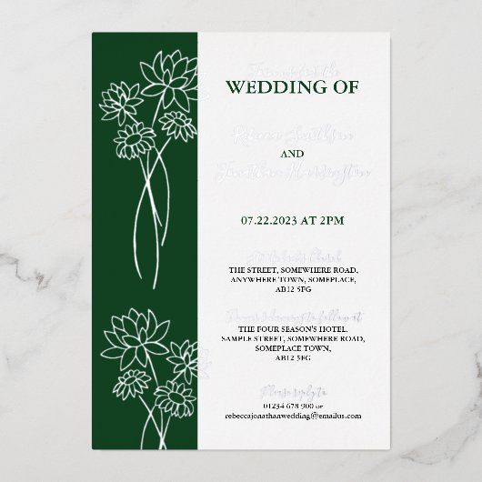 Silver Flowers Green Photo Wedding Folie Invitatio Folie Uitnodiging (Voorkant)