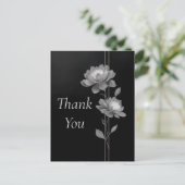 Silver Flowers & Lines on Black Thank You Card Briefkaart (Staand voorkant)