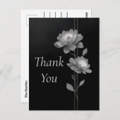 Silver Flowers & Lines on Black Thank You Card Briefkaart (Voorkant / Achterkant)