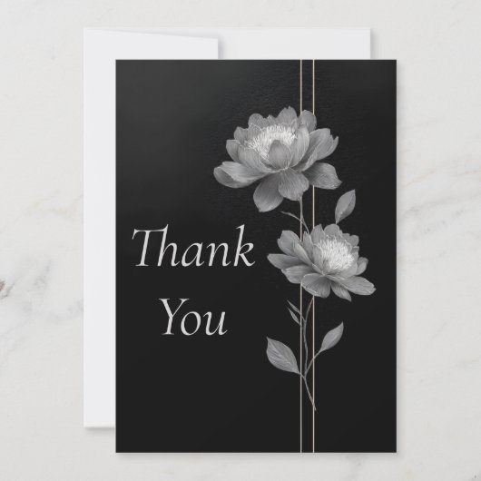 Silver Flowers & Lines on Black Thank You Card Kaart (Voorkant)