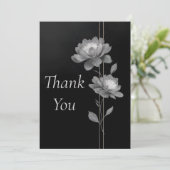 Silver Flowers & Lines on Black Thank You Card Kaart (Staand voorkant)