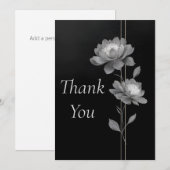 Silver Flowers & Lines on Black Thank You Card Kaart (Voorkant / Achterkant)