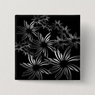 Silver Flowers Vierkante Button 5,1 Cm