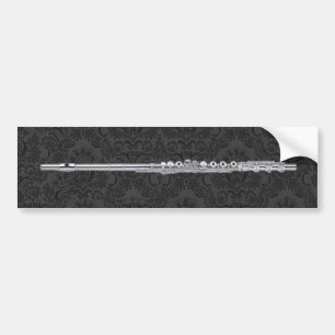 Silver Flute op Black Damask Bumpersticker