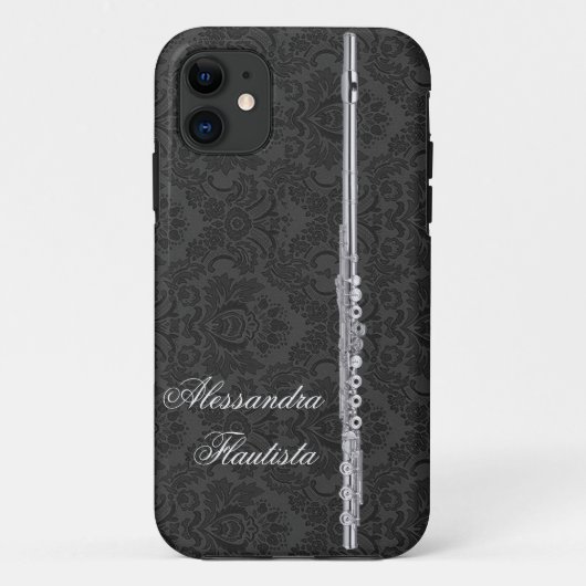 Silver Flute op Black Damask Case-Mate iPhone Case (Achterkant)